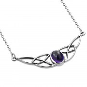 Amethyst Stone Cab Celtic Knot Silver Necklace